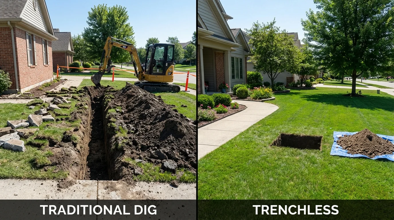 Trenchless sewer repair with minimal yard damage versus traditional excavation in Caliente, NV
